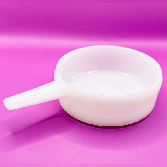 Vintage Glasbake J-2639 Milk Glass Handled Soup Bowl • White Ovenware USA - Picture 5 of 9